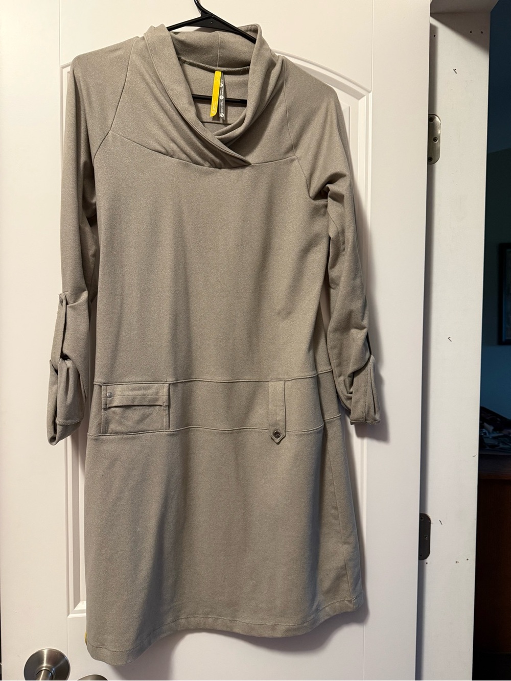 Lole Neutral Taupe Cowl-Neck Long Sleeve Dress -Super cute!  Dress up or down!